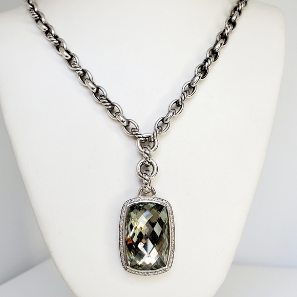 David Yurman Mini Oval Cable Link Necklace w/Prasiolite & Diamond Albion Pendant - Picture 5 of 8